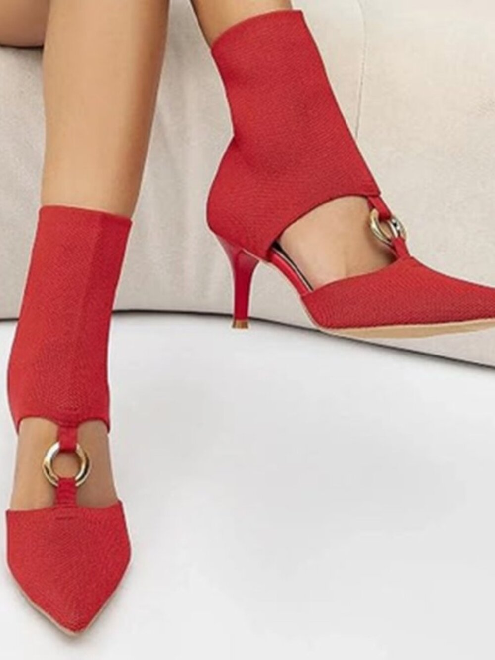 Newbella MOUSSE FIT Mesh Fancy Kitten Heel Boots Red Size 7.5